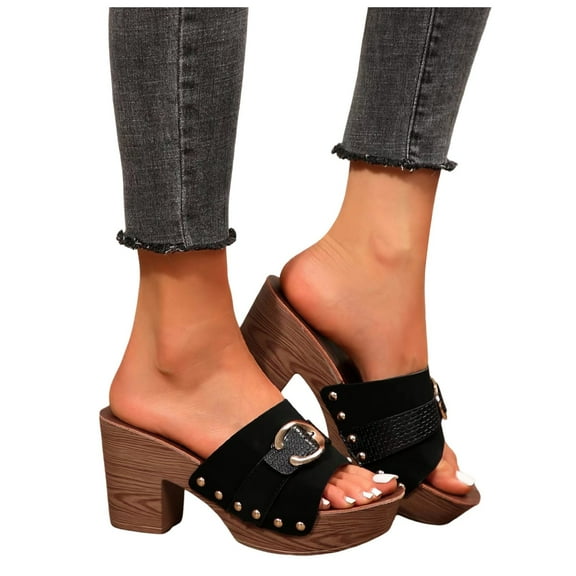 Dress Sandals for Women Ladies Fashion Casual Platform High Heels Slip on Sandals Beach Slides Shoes