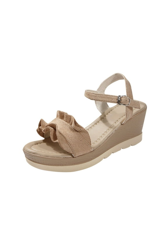 Dress Sandals for Women Women's Fashion Casual Spring And Summer New Style Fish Mouth Ruffle Buckle Comfortable Thick-Soled Sandals