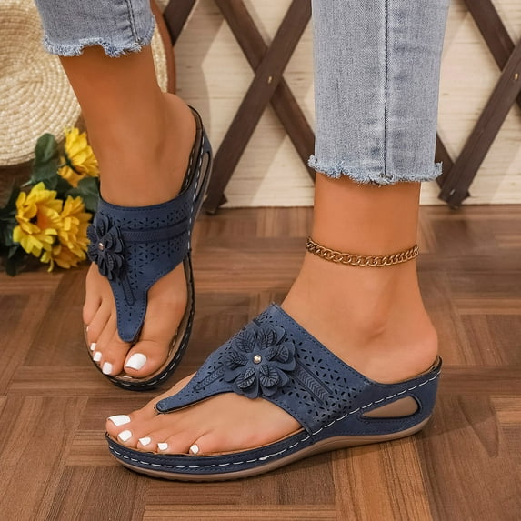 Dress Sandals for Women, Xunlbb Fashion Women Casual Round Head Comfy Slippers Beach Casual Slipsole Shoes(Blue,Size:42)