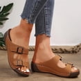 thumbnail image 1 of Under $15 Sandals Women, Xunlbb Women's Fashion Casual Spring New Beach Open Toe Thick Bottom Wedge Heels(Brown,Size:41), 1 of 7