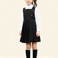 thumbnail image 1 of Dress Set For Girls Long Sleeve Collar Top Sleeveless Jumper Dress Two Piece Preppy Outfit For Classroom Events Two Piece Dress Look Black A 11-12 Years, 1 of 5