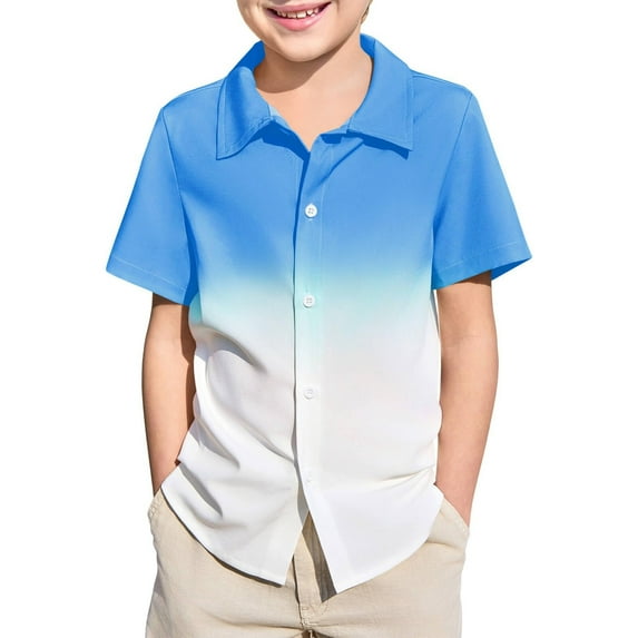 Dress Shirt Boys 9-10 Years Short Sleeve Button Down Gradient Shirt Dress Shirts Summer Casual Clothes