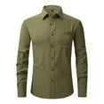 thumbnail image 1 of Dress Shirt Men Long Sleeve Regular Fit Stretch Lightweight Solid Button Down Formal Business Shirts Army Green M, 1 of 2