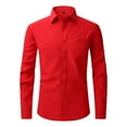thumbnail image 1 of Dress Shirt Men Long Sleeve Regular Fit Stretch Lightweight Solid Button Down Formal Business Shirts Red XL, 1 of 2