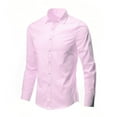 thumbnail image 1 of Dress Shirt for Men Long Sleeve Lapel Collar Button Down Solid Cardigan Top Pink M, 1 of 2