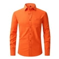thumbnail image 1 of Dress Shirt for Men Long Sleeve Solid Button Down Lapel Collar Cardigan Top with Pockets Orange M, 1 of 3