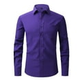 thumbnail image 1 of Dress Shirt for Men Long Sleeve Solid Button Down Lapel Collar Cardigan Top with Pockets Purple S, 1 of 3