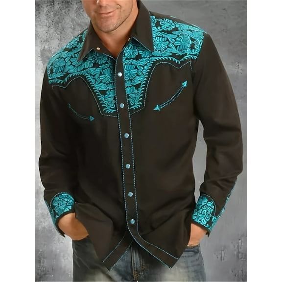 Dress Shirt for Men Western Cowboy Long Sleeve Casual Tops Men's Sport Western Two Pocket Long Sleeve Snap Button Down Shirts Gray XL