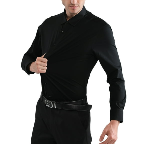 Dress Shirts Hvyesh Men's Dress Shirts Solid Long Sleeve Stretch Wrinkle-Free Formal Shirts Turndown Collar Button Down Work Party Shirts