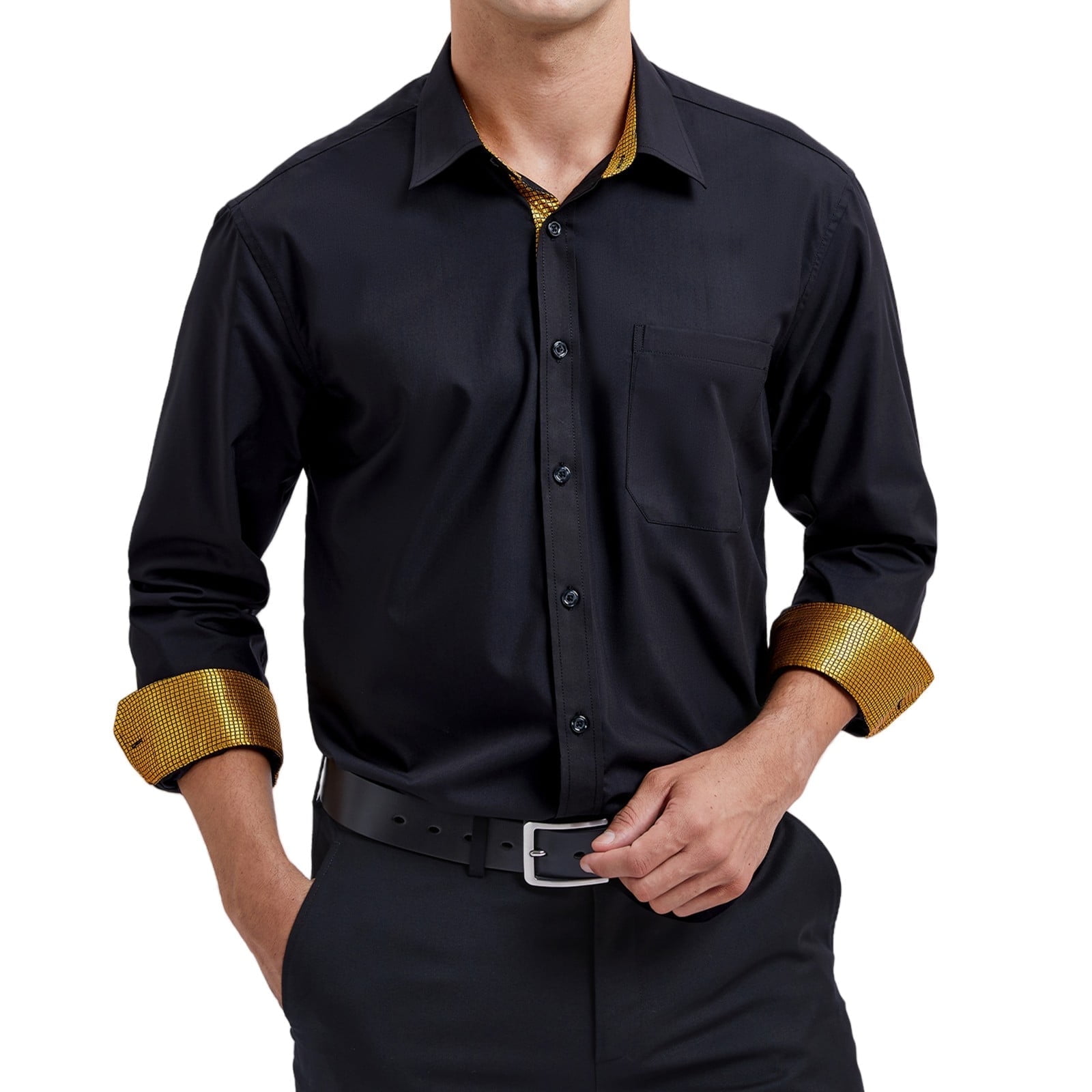 Mens Long Sleeve Dress Shirt Regular Fit Button Down with Inner ...