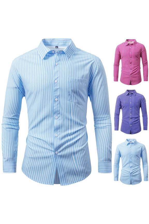 Dress Shirts for Men Business Casual Long Sleeve Collared T-Shirts Button Up Loose Tops Big and Tall Tee Shirts Solid Color Work Office Wear, Light Blue M