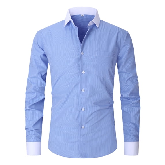 Dress Shirts for Men with Pocket Long Sleeve Wrinkle-Free Tshirts Shirt Mens Business Casual Stripe Printed Slim Button-Down Collared Office Work Tops