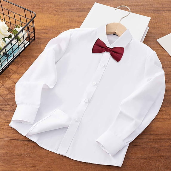 Dress Shirts for Girls & Boys with Ties Size 2-16 Cotton Long Sleeve Tshirts Shirt Juniors Teens Button-Down Collared Solid Color School Uniform Tops
