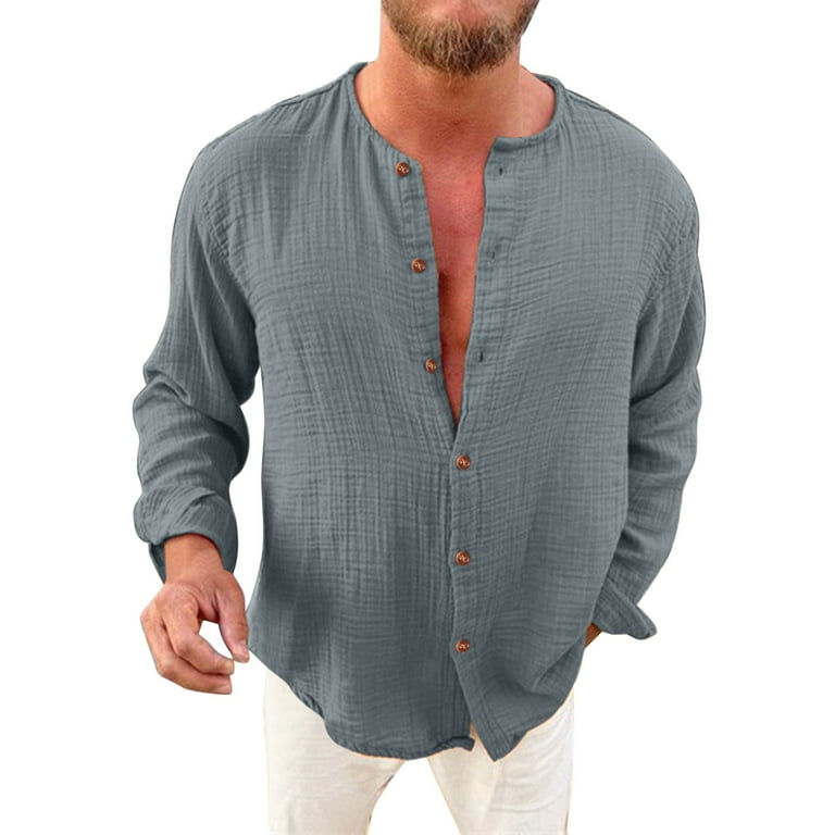 Dress Shirts for Men 3XL Male Casual Solid Fold Collarless Long Sleeve  Comfortable Breathable Gathering Vacation Grey Button Down Shirt Sizes XXXL  - Walmart.com