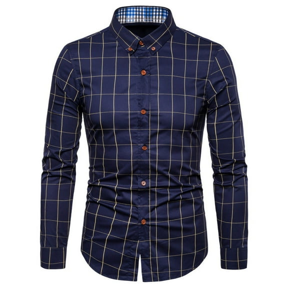 Dress Shirts for Men Big and Tall M-5XL Plus Size Button-Down Long Sleeve Collar Business Work Shirt Comfort-Cotton Slim Plaid Printed Tops