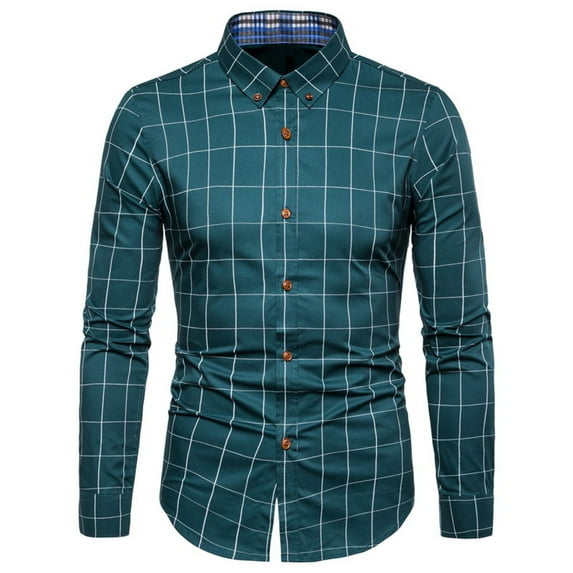 Dress Shirts for Men Big and Tall M-5XL Plus Size Button-Down Long Sleeve Collar Business Work Shirt Comfort-Cotton Slim Plaid Printed Tops