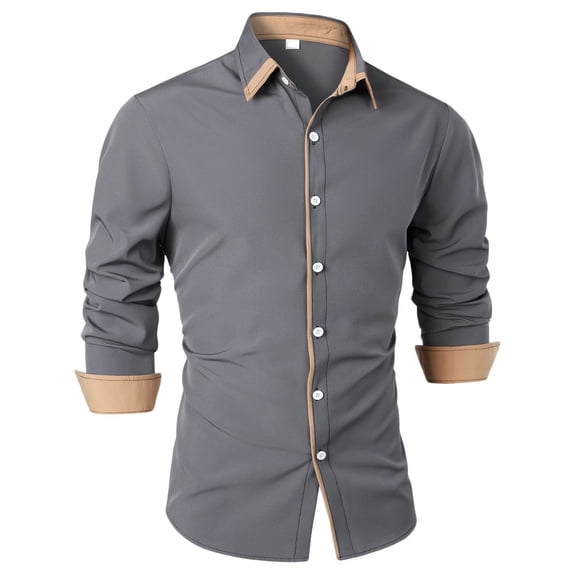 Dress Shirts for Men Business Casual Long Sleeve Button-Down Collared Tshirts Shirt Mens Classic Color Block Slim-Fit Lapel Office Work Tops