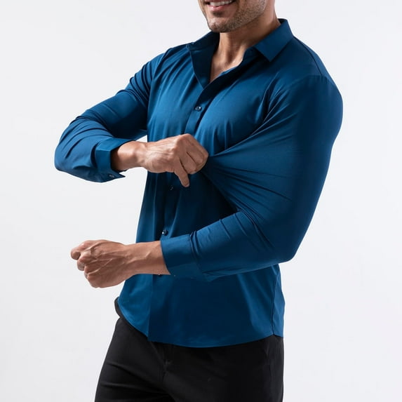 Dress Shirts for Men Button-Down Long Sleeve Collared Tshirts Shirt Mens Business Casual Solid Color Stretchy Slim Lapel Office Work Tops
