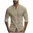 thumbnail image 1 of Dress Shirts for Men Cotton Linen Long Sleeve Shirts Button Down Banded Collar Casual Shirt Fall Lightweight Tops, 1 of 9