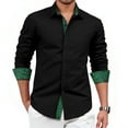 thumbnail image 1 of Mens Black Dress Shirt Long Sleeve Button Down Regular Fit Shirt with Paisley Inner Contrast L, 1 of 8