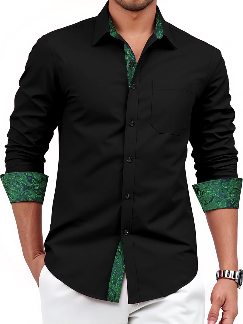 black paisley dress shirt Mens Long Sleeve Button Down Regular Fit Shirt with Inner Contrast L Women's Black Cocktail & 70discount Color:Mint_Green designed graphic pattern