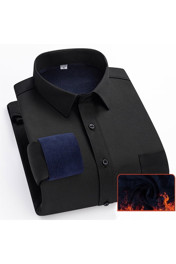 Dress Shirts for Men Long Sleeve Fleece Lined Button-Down Tshirts Shirt with Pocket and Collar Business Casual Slim Solid Color Thermal Work Tops