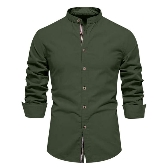 Dress Shirts for Men Long Sleeve Slim Fit Band Collar Cotton Linen Button Down Shirt Summer Business Casual Work Tops