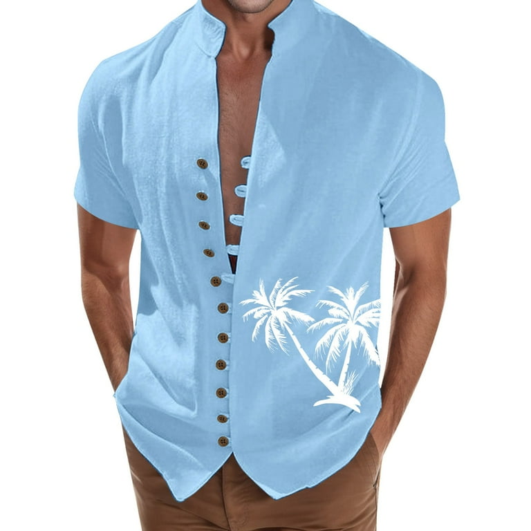 Dress Shirts for Men Short Sleeve Beach Holiday Button High Neck Comfortable Breathable Daily Outdoor Trendy Button Down Shirt Sizes M Walmart