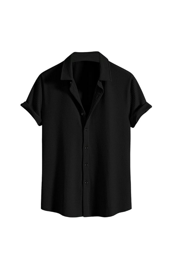 Dress Shirts for Men Short Sleeve Lapel Checkered T-Shirt Casual Button-Up Fashionable Top Perfect for Spring And Summer Outings