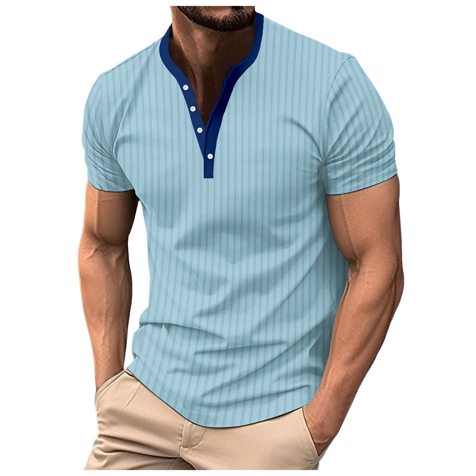 Dress Shirts for Men Short Sleeve T Shirt Summer Casual V Neck Solid ...