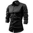 thumbnail image 1 of Dress Shirts for Men Silk Satin Long Sleeve Button-Down Collared Tshirts Shirt Mens Business Casual Solid Color Slim Breathable Work Tops, 1 of 2