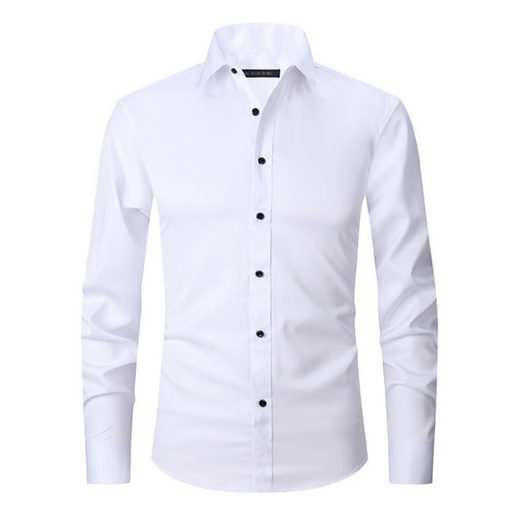 Dress Shirts for Men Slim Fit Basic Solid Color Long Sleeve Button-Down Lapel Business Work Shirts Blouse