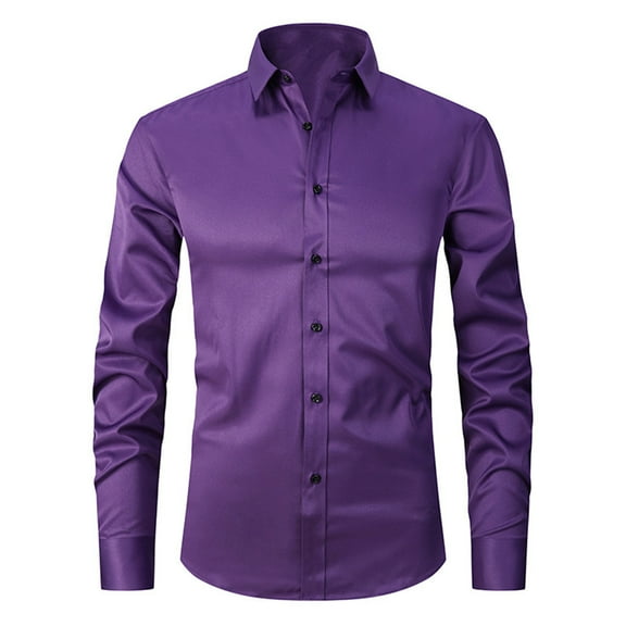 Dress Shirts for Men Slim Fit Basic Solid Color Long Sleeve Button-Down Lapel Business Work Shirts Blouse
