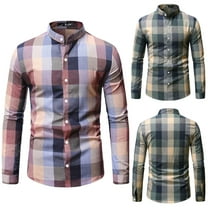 Dress Shirts for Men Stretch Slim Fit Long Sleeve Button Down Shirts Business Formal Dress Shirts Mens Casual Muscle Fit Collar Plaid Shirts