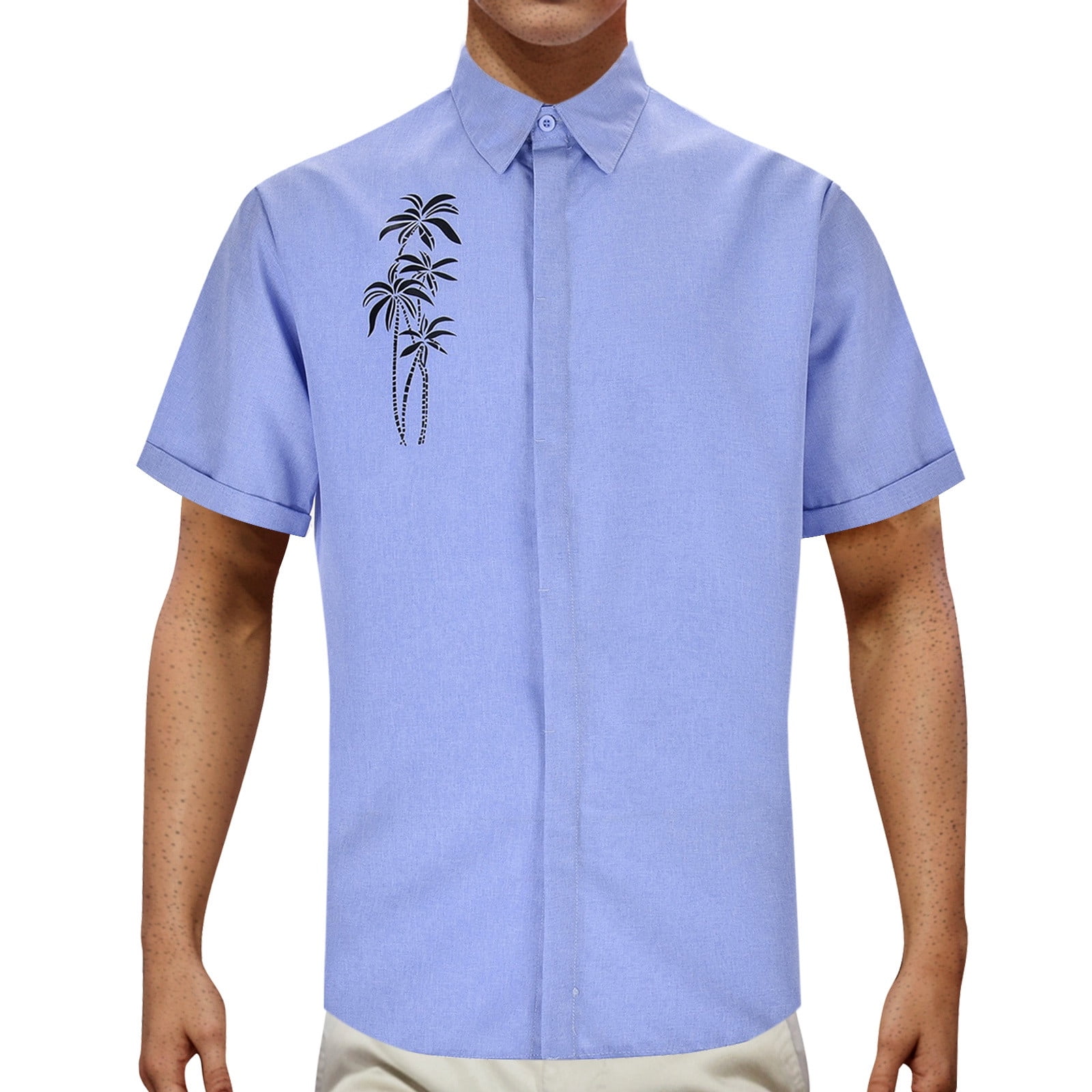 Dress Shirts for Men Summer Small Print Style Retro Button Down Short