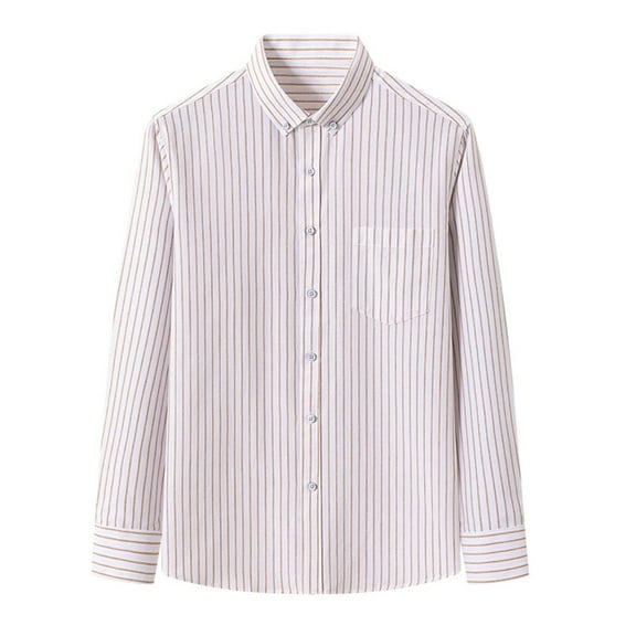 Dress Shirts for Men with Pocket Business Casual Long Sleeve Tshirts Shirt Button-Down Collared Slim-Fit Stripe Printed Lapel Office Work Tops