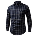 thumbnail image 1 of Dress Shirts for Men with Pocket Long Sleeve Button-Down Collar Tshirts Shirt Business Casual Plaid Printed Slim Lapel Office Work Tees Tops, 1 of 2