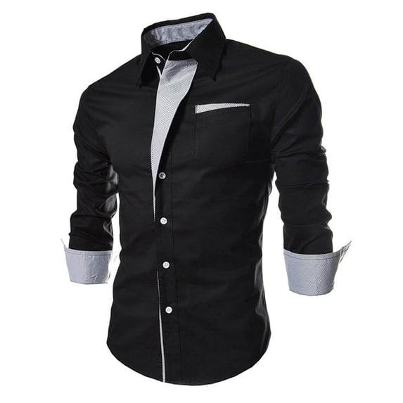 Dress Shirts for Men with Pocket Long Sleeve Tshirts Shirt Button-Down Collared Trendy Stripe Printed Slim-Fit Lapel Business Work Tees Tops