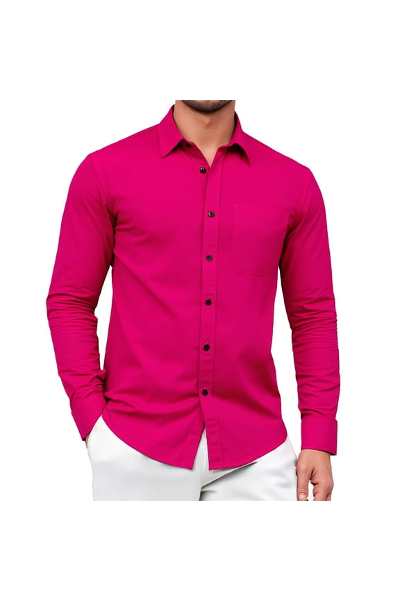 Dress Shirts for Mens Pink Long Sleeve Button Down Shirt Formal Wedding Prom Slim Fit Tops M