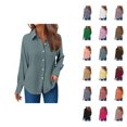 thumbnail image 1 of Dress Shirts for Women Long Sleeve Lapel Collar Button Down Crinkle Plain Business Casual Office Work Shirt Spring Blouse, 1 of 5