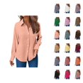 thumbnail image 1 of Dress Shirts for Women Long Sleeve Lapel Collar Button Down Crinkle Plain Business Casual Office Work Shirt Spring Blouse, 1 of 6