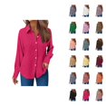 thumbnail image 1 of Dress Shirts for Women Long Sleeve Lapel Collar Button Down Crinkle Plain Business Casual Office Work Shirt Spring Blouse, 1 of 6