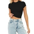 thumbnail image 1 of Dress Shirts for Women Short Sleeve Crew Neck Womens Summer Cute Crop Tops Casual Basic Crewneck Slim Fit T Shirts for Women Black, 1 of 5