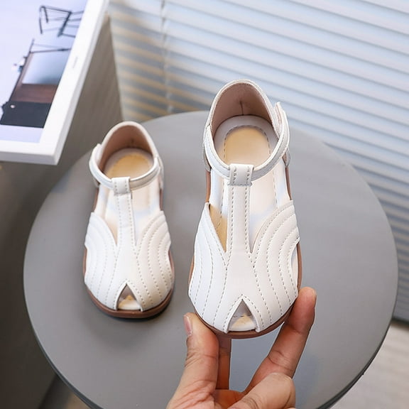 Dress Shoes for Girls Kids Toddler Girls Spring Summer Lightweight Breathable Casual Shoes Solid Color Flat Leather Sneakers Girls'sandals White 3 Years-3.5 Years