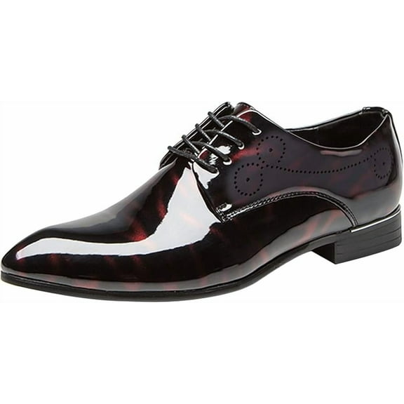 Dress Shoes Men Pointed Toe Floral Patent Leather Lace Up Oxford Fashion Formal Shoes Black Blue Red