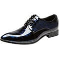 thumbnail image 1 of Dress Shoes Men Pointed Toe Floral Patent Leather Lace Up Oxford Fashion Formal Shoes Black Blue Red, 1 of 10