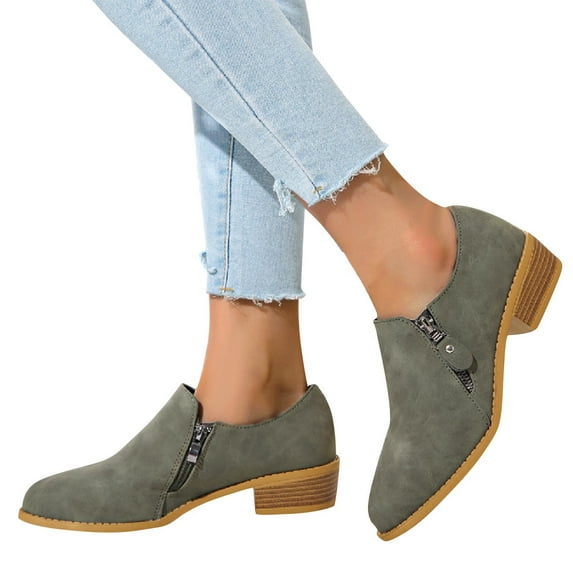 Dress Shoes for Women Fashion Casual Style Solid Color Boots Side Zipper Pointed Toe Low Heel Ankle Boots Classic Low Heeled Short Booties Casual Comfortable Boots with Wide Widths