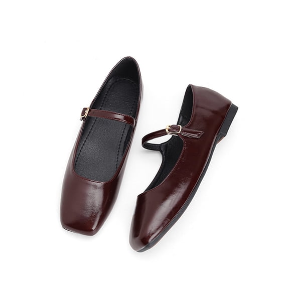 Dress Shoes for Women Women's Shoes Womens Trendy Shoes Women's Silver Square Toe Mary Jane Flats: Comfortable Casual Slip On Dress Shoes with Buckle Strap for Women's Daily Wear Deep Red 9