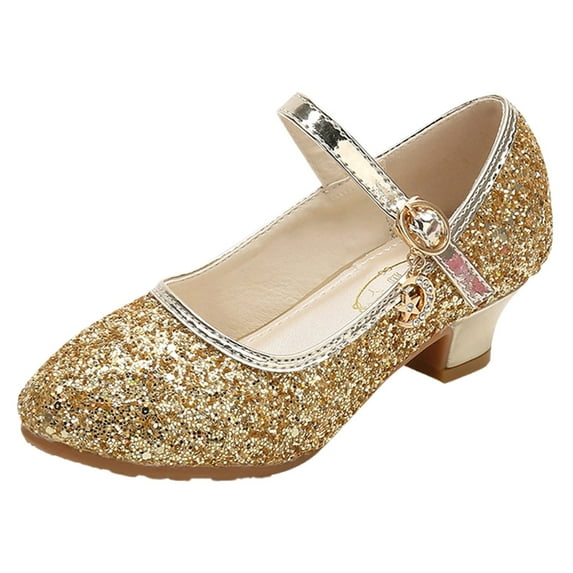 Dress Shoes for Girls Heels Block Pull-On Casual Sequins Wedding Party School,Size 12 Years-12.5 Years