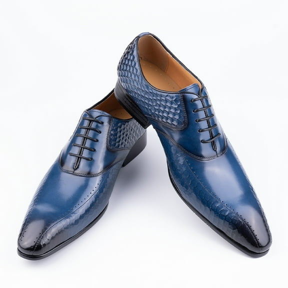 Dress Shoes for Men‘s Leather Casual Social Oxfords Model Classic Office Soulier Homme Printing Handmade Height Increasing ABS01 Blue 11.5